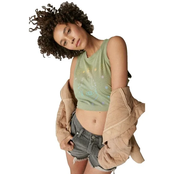 Lucky Brand Womens Oil Green Round Neck Ombre Hamsa Muscle Tank Top Size XL - Picture 2 of 8